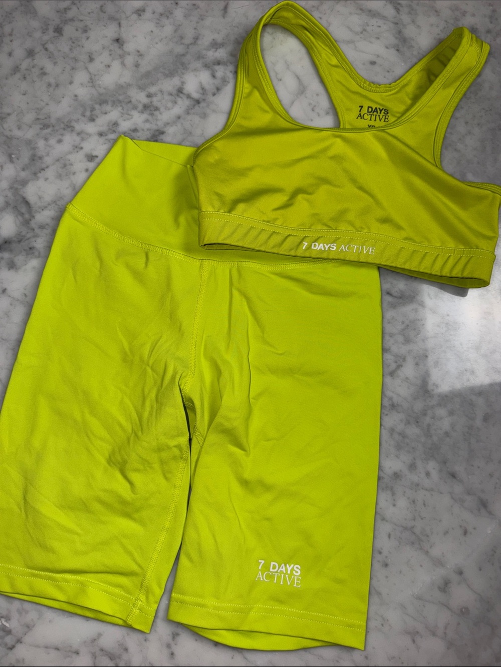 7 Days Active Neon Lime Sports Bra & Bike Shorts Set